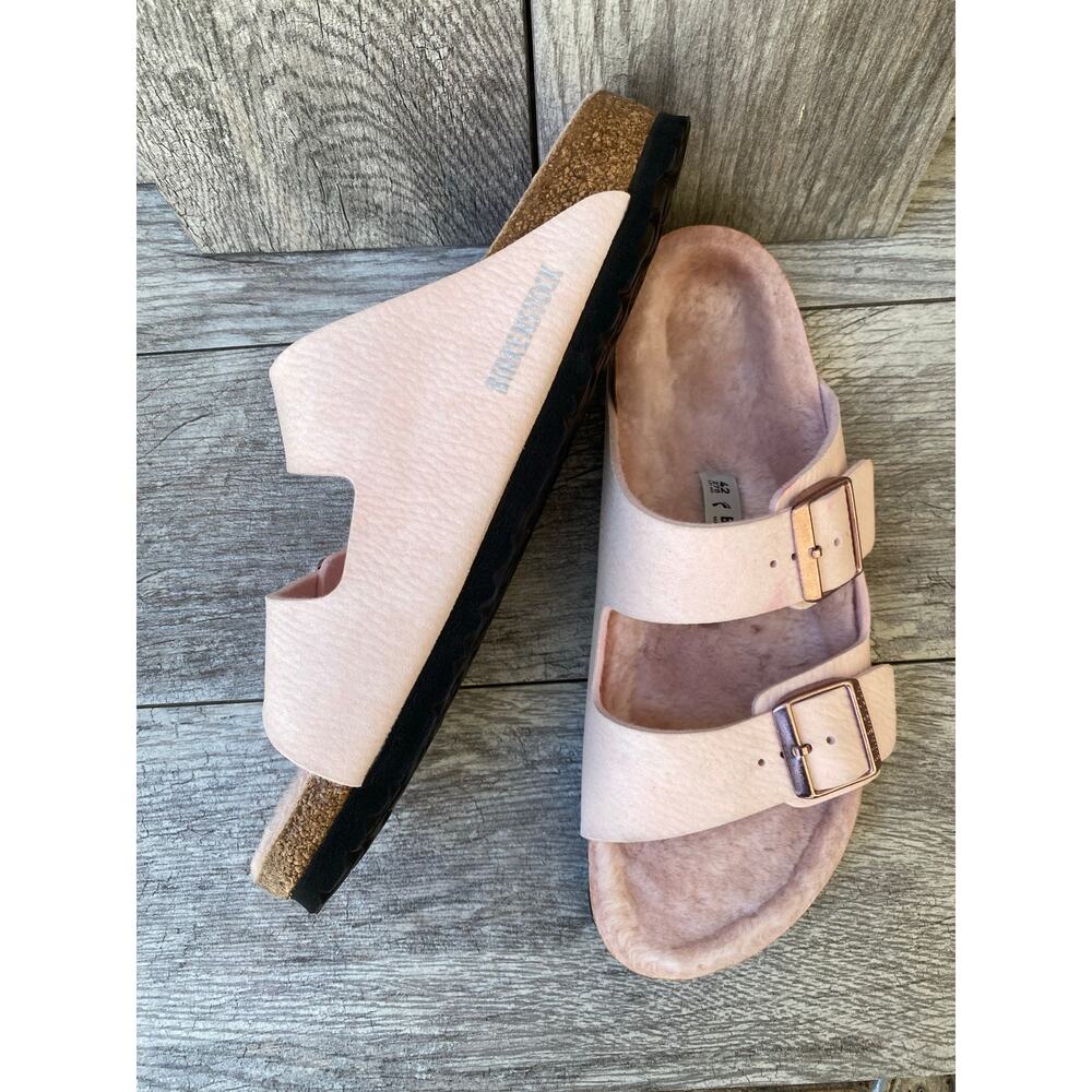 Birkenstock Arizona Shearling Sandals Desert Dust Light Rose Narrow Fit 42